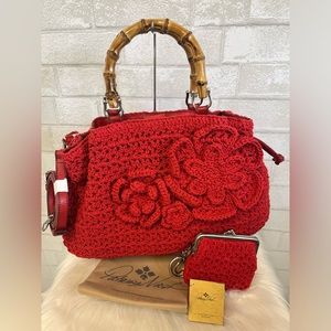 Patricia Nash Cantinella Papaya Red Crochet Bag NWT & Coin Purse